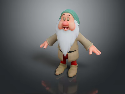 3D Rendered Dwarf Character With Green Hat White Beard And Brown Clothing 3d model