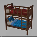 Kids Wooden Bunk Bed With Red Blue Mattress And Soft Pillow Design