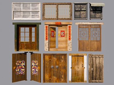 Chinese Style Door Panel Homestay Building Door Panel Log Old Wood Old Wood Homestay Courtyard Landscape Door Old Wood 3d model