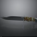 Sharp Metal Blade Knife With Decorative Brown And White Pattern Handle On Reflective Surface