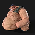Cartoon Pig Character With Muscular Fat Body Blue Hat Green Vest Grinning Expression