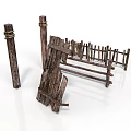 Rustic Wooden Posts And Collapsed Fence Structure For Outdoor Garden Decor