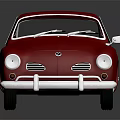 Red Vintage Coupe Car with Sleek Body Chrome Accents Silver Wheels and Dark Surface Reflection