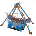 Amusement Play Equipment Pirate Ship With Triangular Blue Orange Frame And Marine Themed Decorative Base