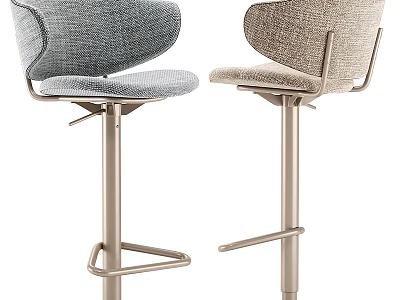 Modern Upholstered Bar Stools With Metal Base Adjustable Height And Gray Beige Seats 3d model