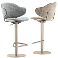 Modern Upholstered Bar Stools With Metal Base Adjustable Height And Gray Beige Seats