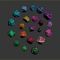 Colorful Polyhedral Crystals With Vibrant Colors And Geometric Shapes On Dark Background