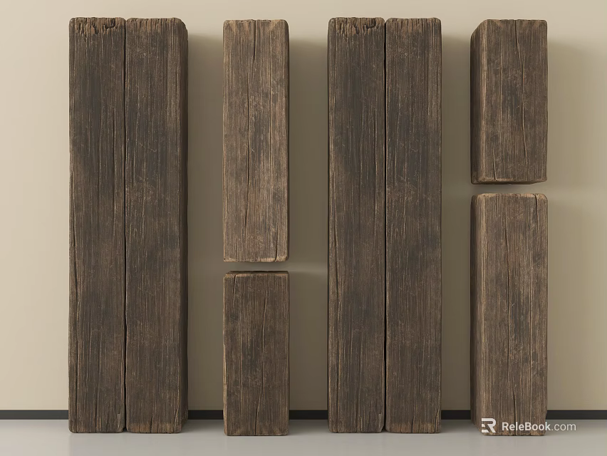 Elegant Stone and Wood Decorative Panels with Natural Texture and Different Sizes 3d model 