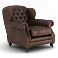 Brown Leather Tufted Wingback Armchair With Brass Nailhead Trim And Wooden Legs