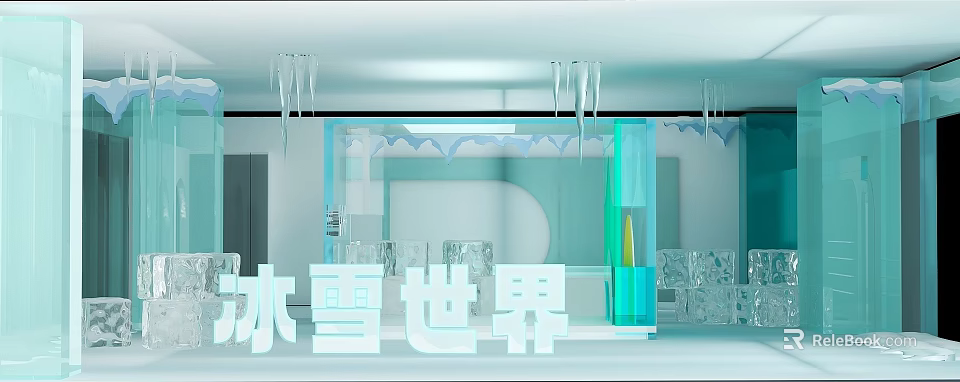 Snowy Ice World Indoor Scene With Icicles And Transparent Ice Structures 3d model 