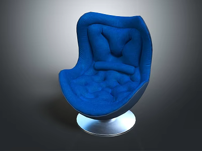 Blue Modern Leisure Chair With Stylish Curved Backrest Silver Round Metal Base Plush Upholstered Seat 3d model