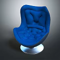 Blue Modern Leisure Chair With Stylish Curved Backrest Silver Round Metal Base Plush Upholstered Seat