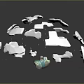Textured Fragmented Terrain On Sphere With White Fragments And Turquoise Patch