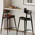Modern Stylish Bar Stools With Brown Black Seats Wooden Frame At White Kitchen Counter