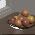 Fresh Red and Yellow Apples in Black Bowl on Wooden Table Near Window with Blinds
