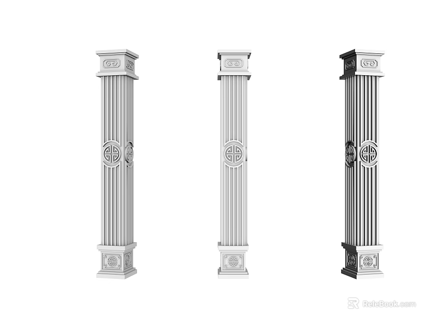 Classical Decorative Columns With Carved Patterns And Detailed Capitals Bases 3d model