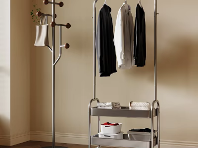 Stylish Metal Clothes Racks With Hooks Hanging Clothes And Multi tier Shelves Holding Towels And Boxes 3d model