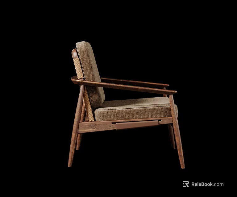 Modern Wooden Frame Armchair with Beige Fabric Cushion and Ergonomic Armrest Design 3d model 