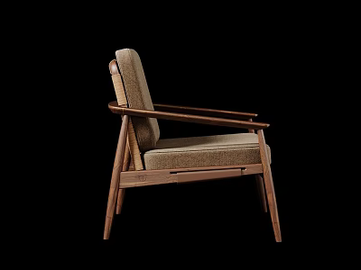 Modern Wooden Frame Armchair with Beige Fabric Cushion and Ergonomic Armrest Design 3d model
