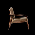 Modern Wooden Frame Armchair with Beige Fabric Cushion and Ergonomic Armrest Design