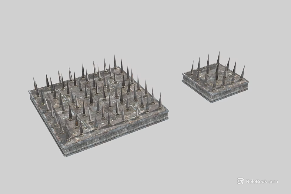 Two Square Spiked Metal Platforms With Stone Base And Sharp Points Design 3d model 