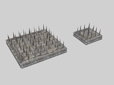 Two Square Spiked Metal Platforms With Stone Base And Sharp Points Design 3d model