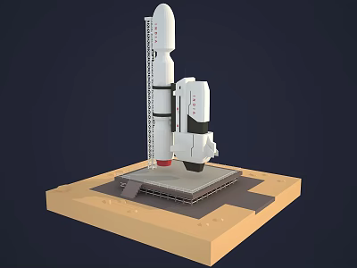 White Rocket Model On Launch Pad With Tower Structure And Platform Base 3d model