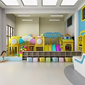 Colorful Kindergarten Interior Design With Blue Yellow Decor Reception Desk And Bookshelves