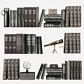 Vintage Books Collection Featuring Old Books Stack Globe And Telescope 3d model