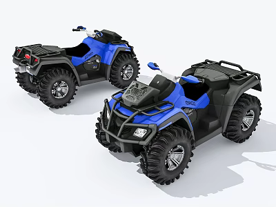 Two Blue Black All Terrain Vehicles Featuring Four Wheel Off Road Design 3d model