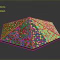 Detailed Octagonal Roof Structure With Red And Orange Tile Design