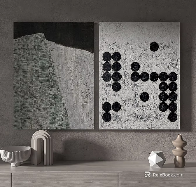 Abstract Wall Art In Interior With Geometric Texture Black Circles And Decorative Objects 3d model