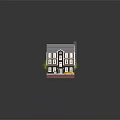 Two Story Brick Residential House With Black Roof Yellow Trees Garden And Stone Paved Driveway