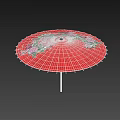 Red Umbrella With Colorful Floral Patterns And Black Handle Design