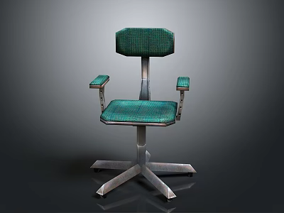 Green Upholstered Office Chair With Armrests And Metal Star Base 3d model