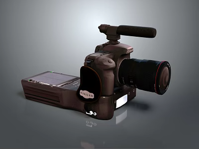 Professional Digital Camera Electronic Device with External Microphone and Monitor Screen 3d model