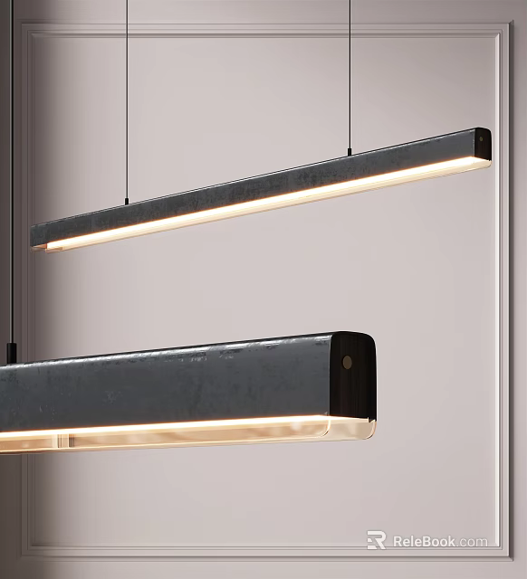 Modern Long Rectangular Pendant Light With Black Frame And Warm Illumination For Interior Spaces 3d model