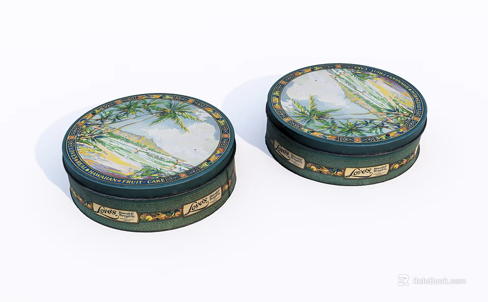 Decorative Ornament Set Featuring Two Circular Green Boxes With Palm Tree Patterns 3d model 