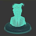 Exaggerated Cartoon Trump Head In Blue Suit With Red Tie On Blue Base
