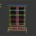 Red Vintage Double Door Glass Cabinet With Wooden Texture And Shelves
