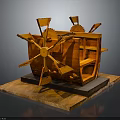 Intricate Wooden Mechanical Model With Rotating Wheels Shelf Components On Wooden Base