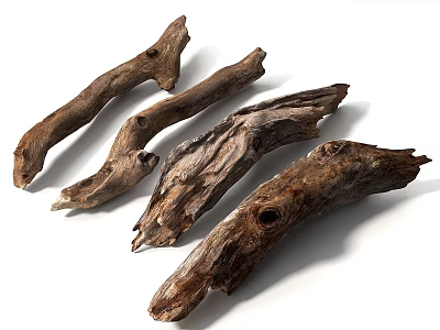 Natural Rustic Wood Branches with Textured Surface and Holes for Decorative Use 3d model