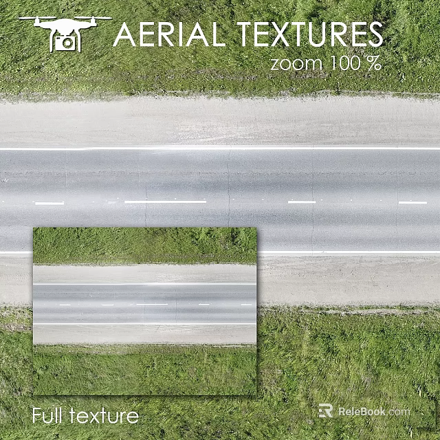 Road Construction Components With Lane Markings And Grass Edges In Aerial View 3d model 