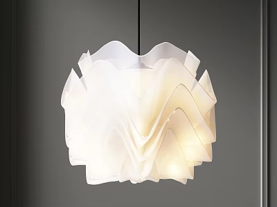 Modern White Wavy Design Chandelier With Soft Ambient Lighting Hanging In Room 3d model