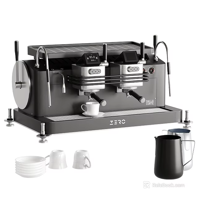 Stylish ZERO Coffee Machine Kitchen Appliance Featuring Coffee Cups And Milk Frother Accessories 3d model 