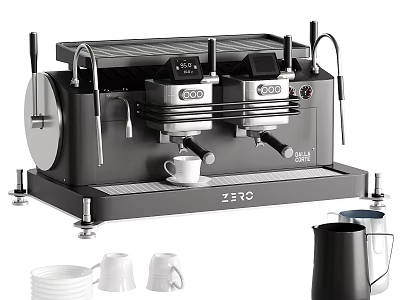 Stylish ZERO Coffee Machine Kitchen Appliance Featuring Coffee Cups And Milk Frother Accessories 3d model