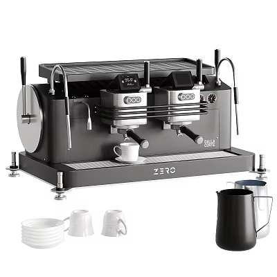 Stylish ZERO Coffee Machine Kitchen Appliance Featuring Coffee Cups And Milk Frother Accessories 3d model