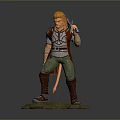 Game Character With Orange Hair In Armored Outfit Holding Weapon On Grass Rock Base Standing