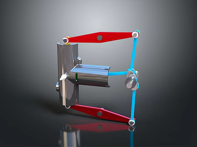 Mechanical Assembly Featuring Red Arms Blue Connecting Rods And Silver Metallic Components 3d model