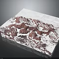 Red and White Mountain Range with Geometric Polygonal Design Printed on Paper Against Gray Tabletop